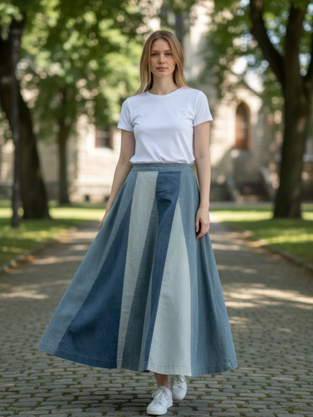 Love The Label Patchwork Jean Skirt by Anthropologie (size XL)